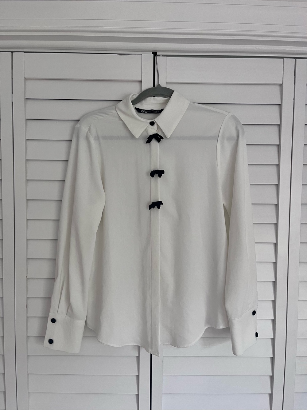 Zara White Long-Sleeve Shirt with Black Toggle Details